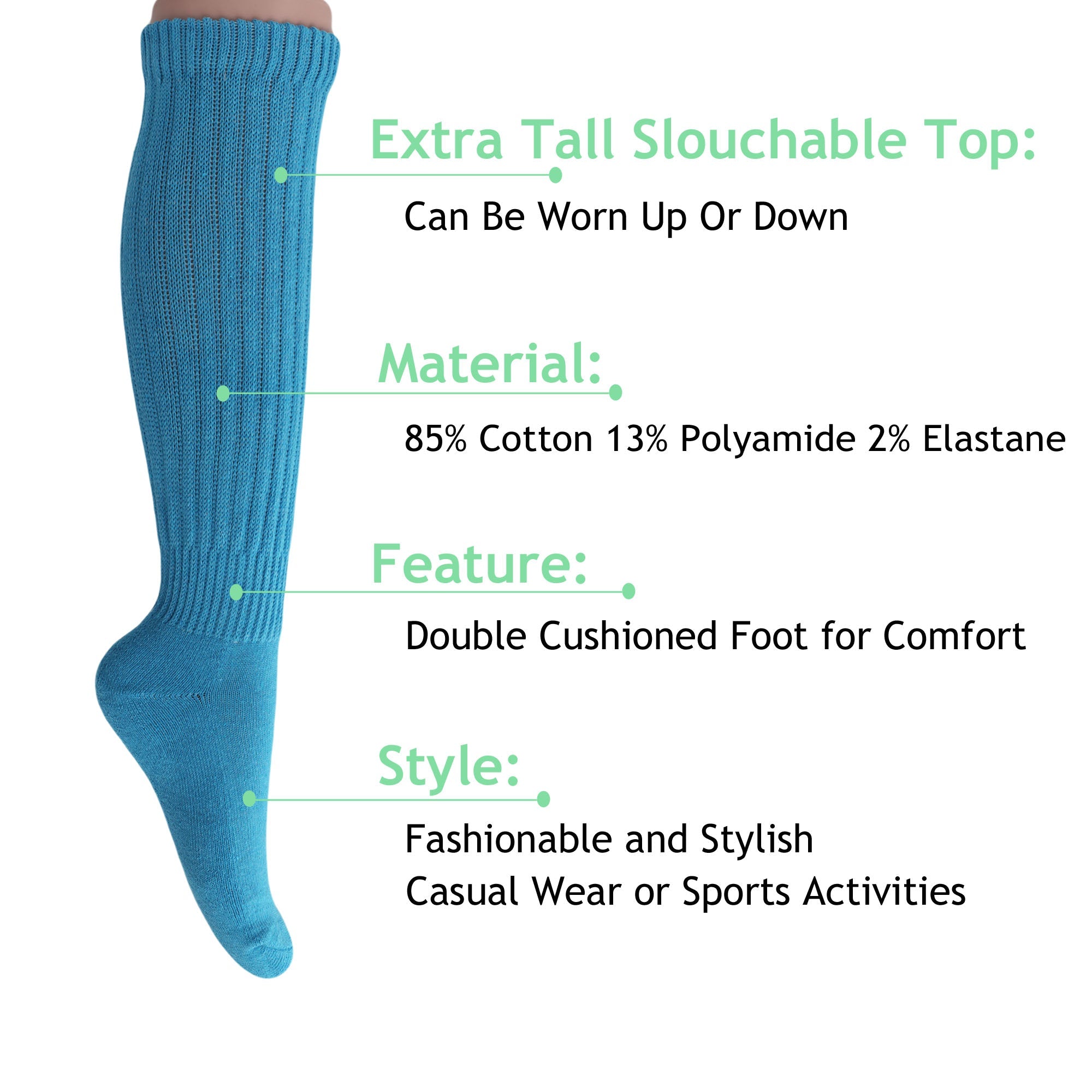 Turquoise Blue Slouch Socks