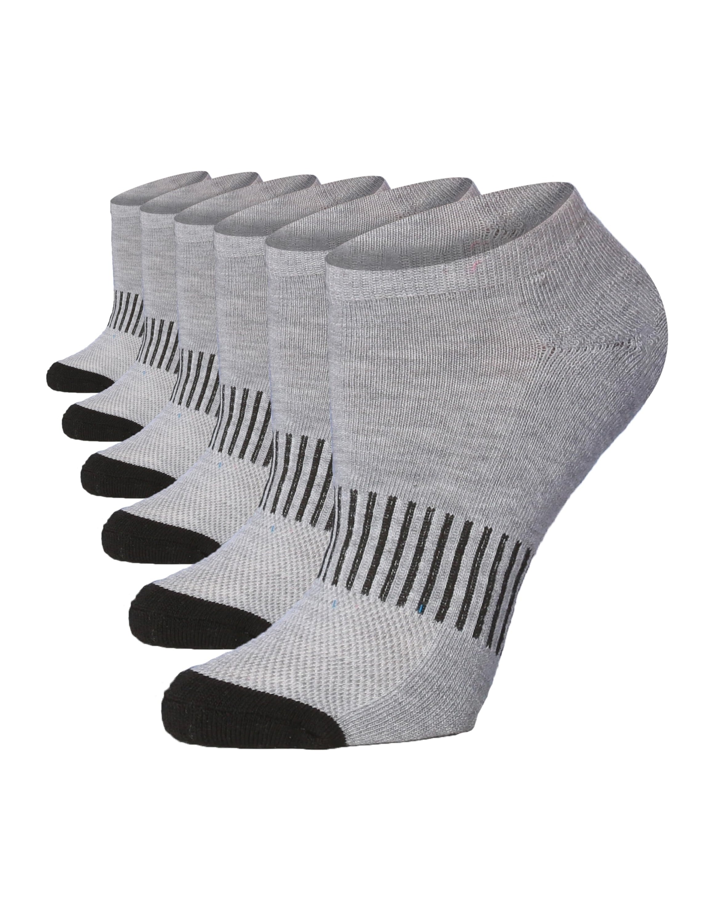 Women's Grey and Black Striped Ankle Socks - 6 Pack
