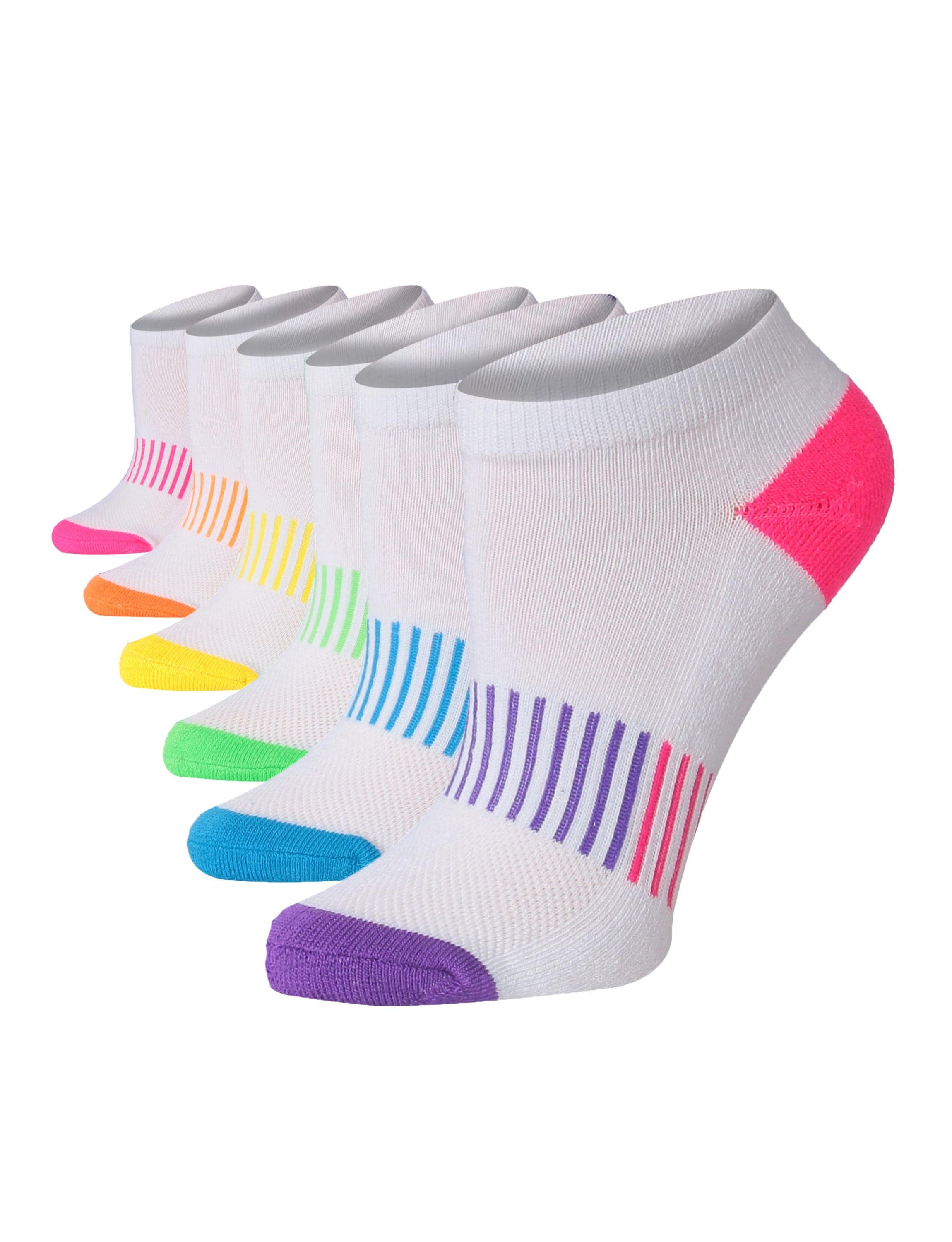 Women's White Ankle Socks with Colorful Accents - 6 Pack