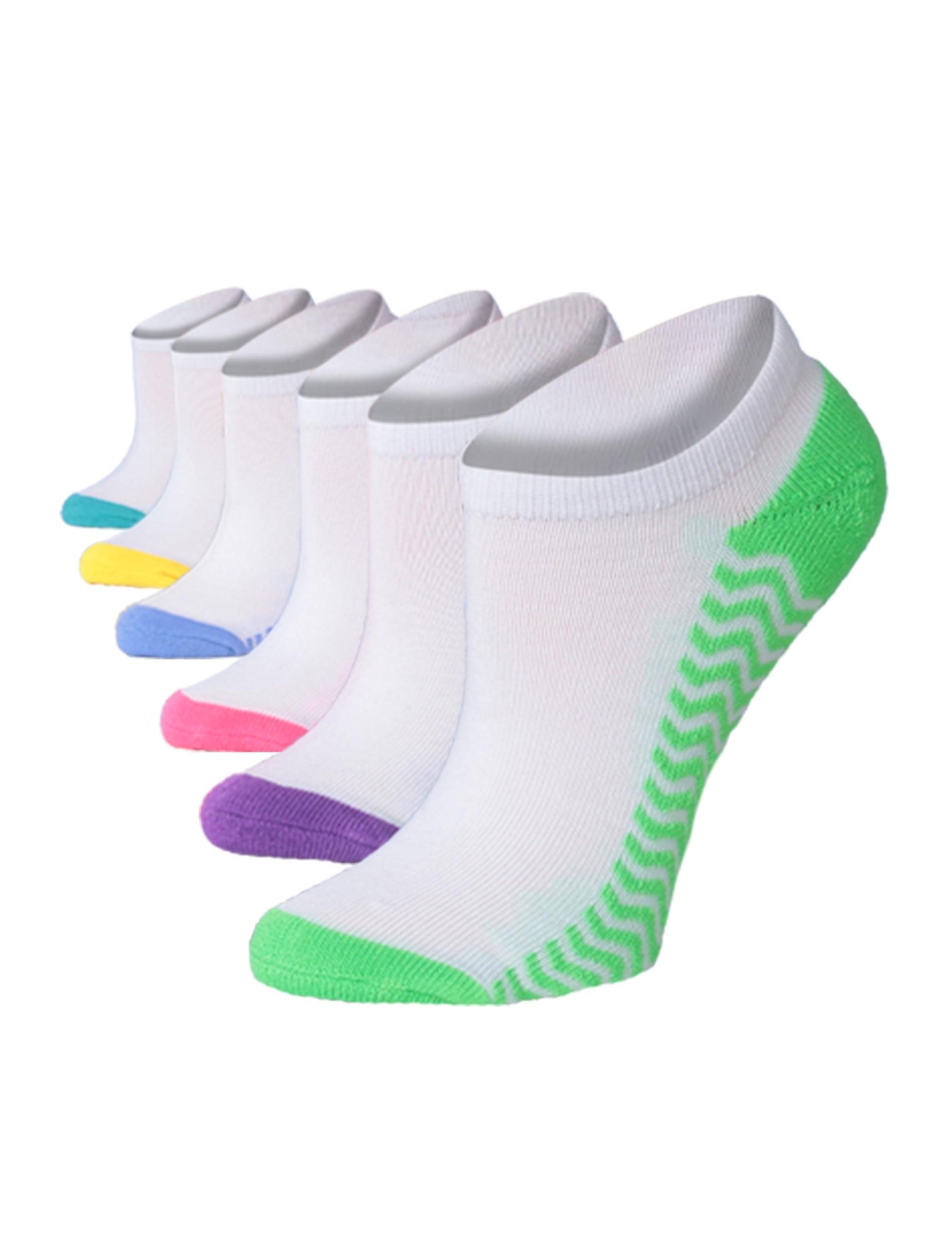 Women's White With Multicolor Contrast Ankle Socks - 6 Pack