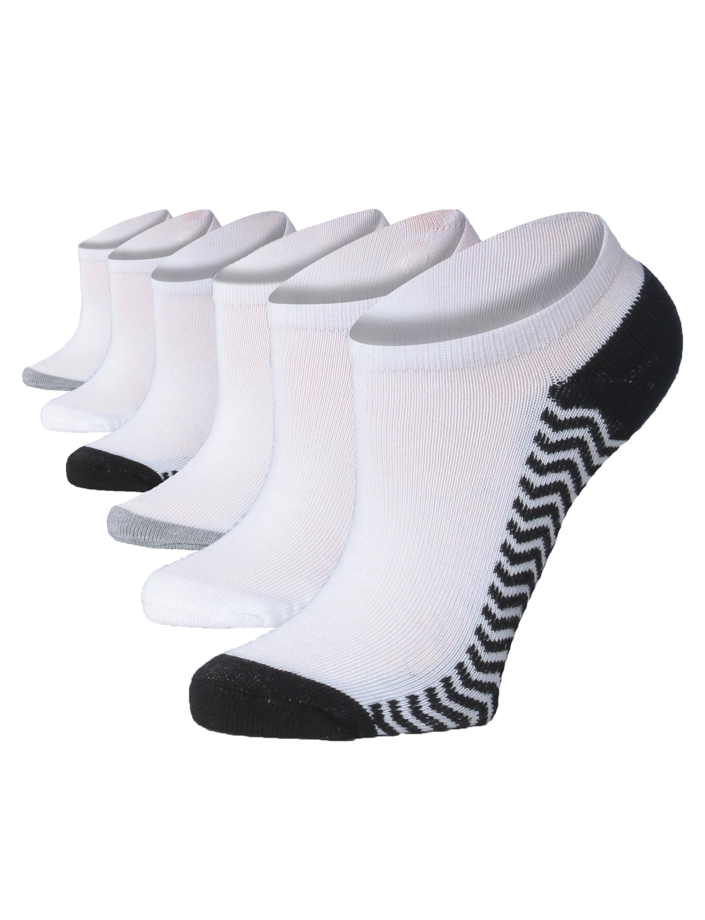 Women's White Ankle Socks with Black and Gray Accents - 6 Pack