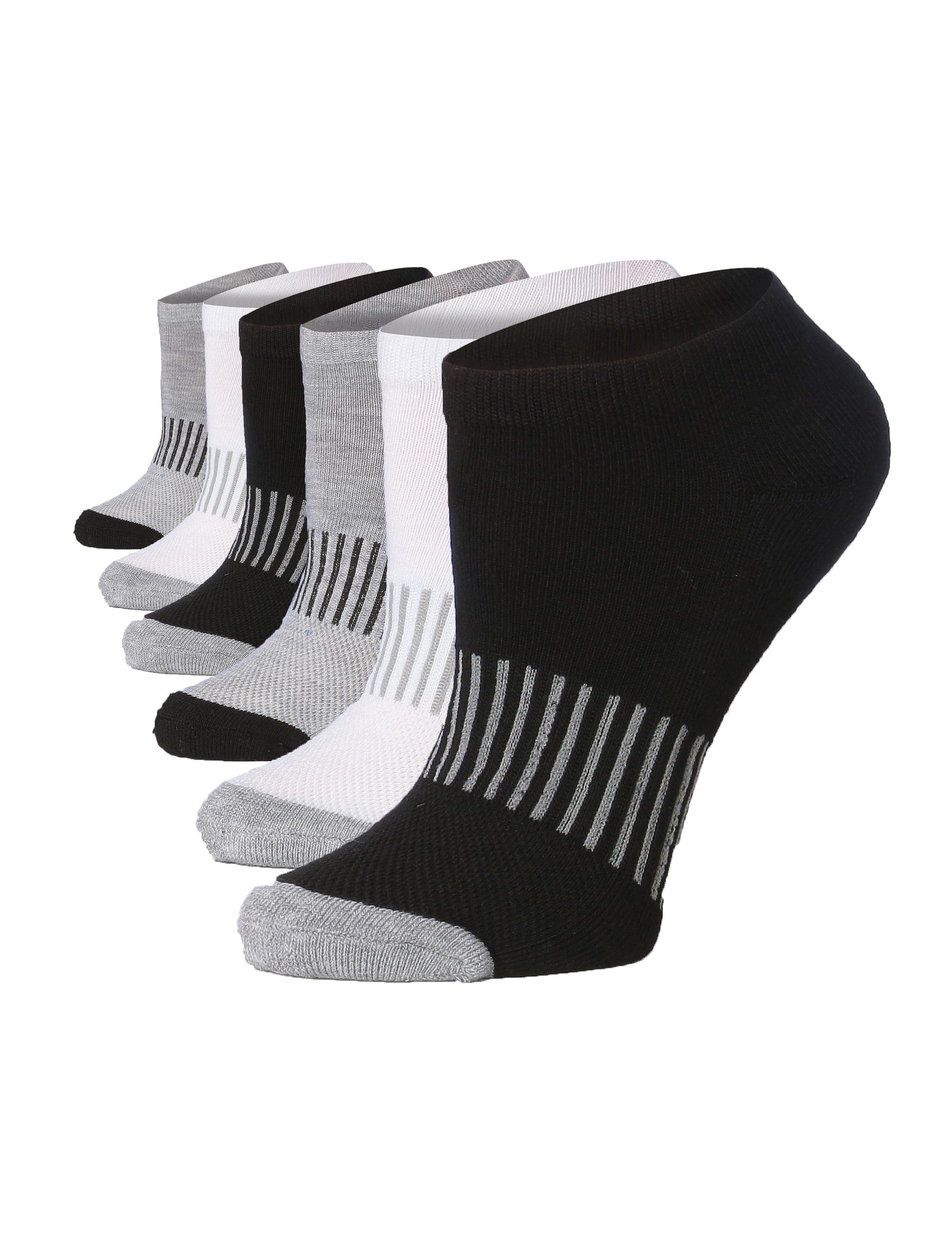 Women's Black White and Grey Ankle Socks - 6 Pack