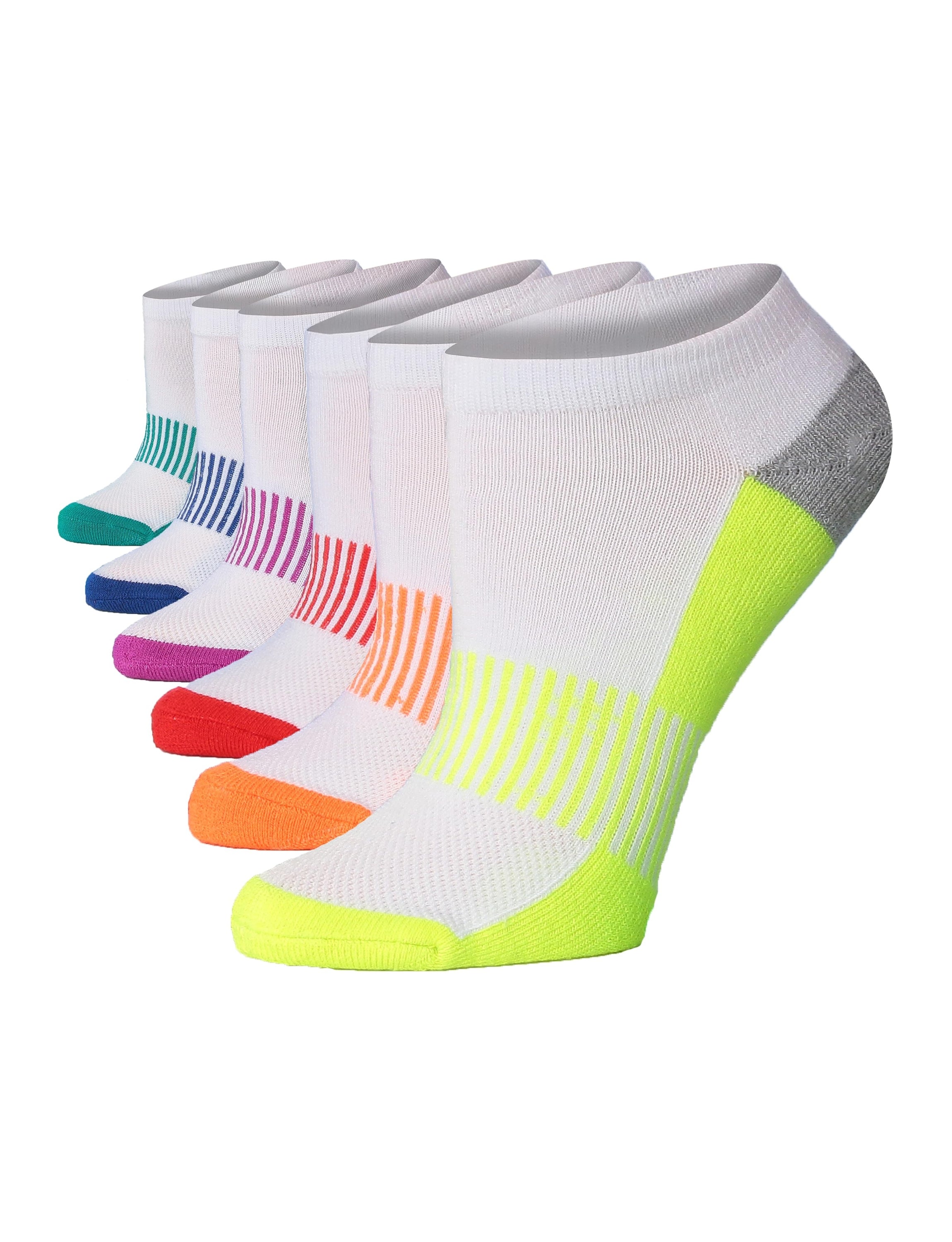 Women's White Ankle Socks with Colorful Accents - 6 Pack