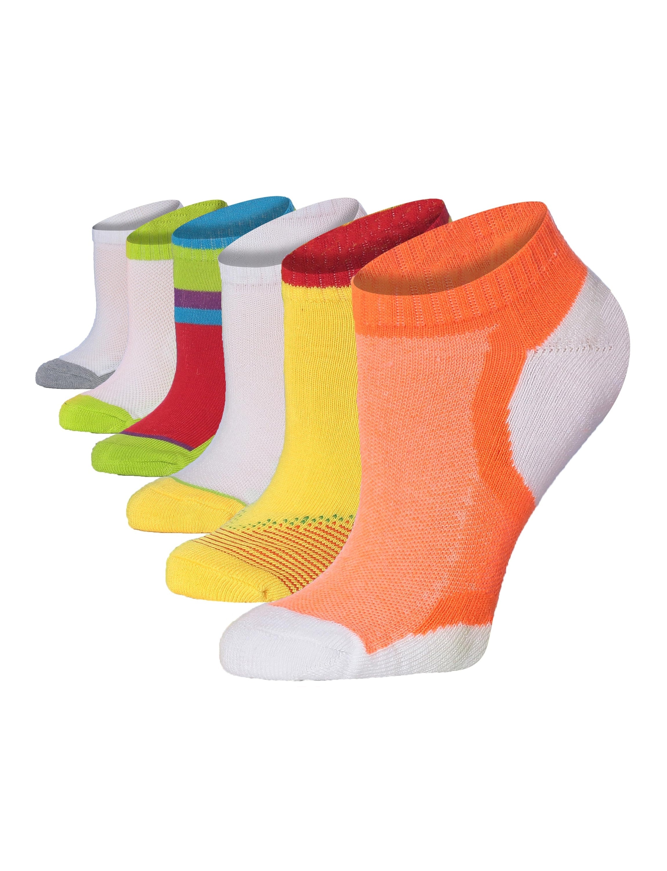 Women's Colorful Ankle Socks with White Accents - 6 Pack