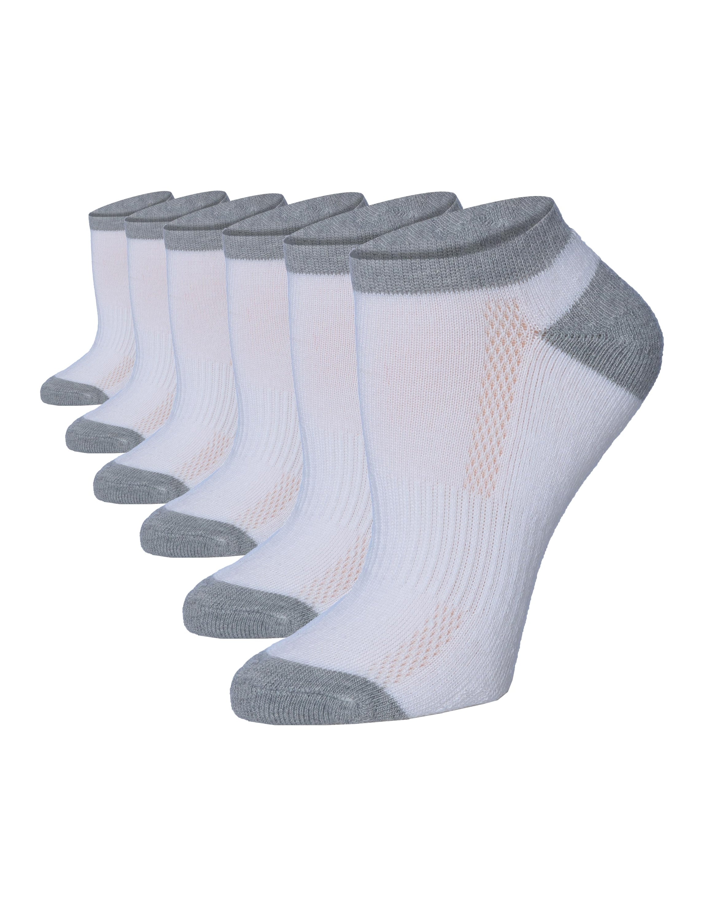 Women's White Ankle Socks with Gray Accents - 6 Pack