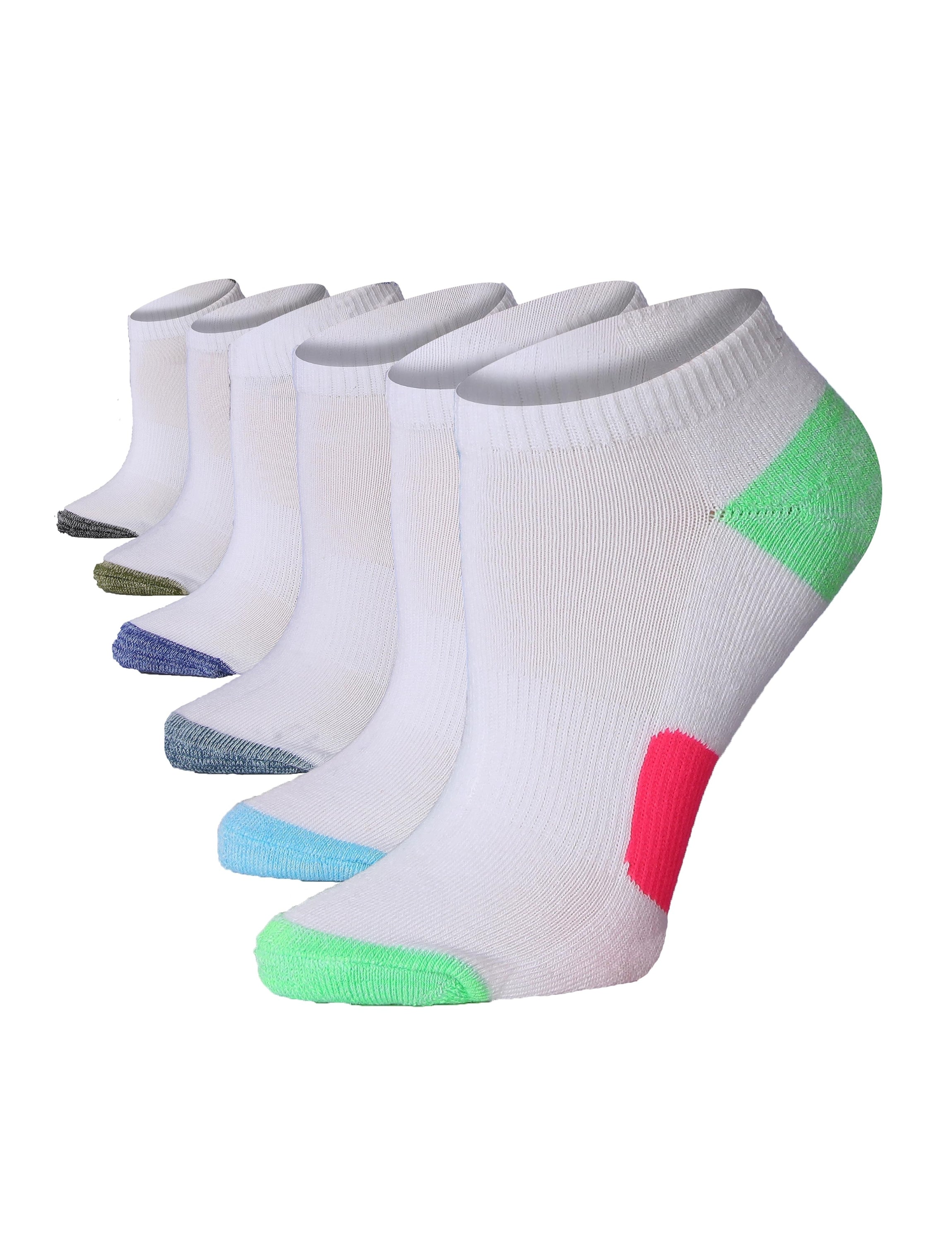 Women's White Ankle Socks with Colorful Accents - 6 Pack